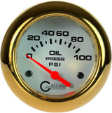 GAFFRIG 2 5/8 INCH ELECTRIC OIL PRESSURE 0-100PSI GOLD / WHITE