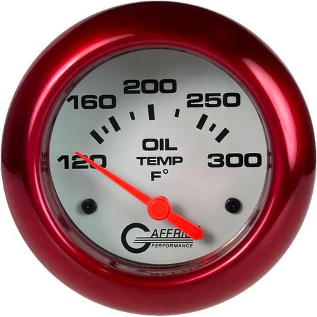 GAFFRIG 2 5/8 INCH ELECTRIC OIL TEMP GAUGE 120-300F WHITE / RED