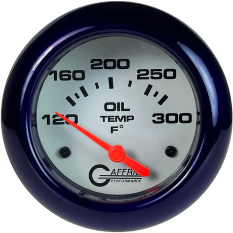 GAFFRIG 2 5/8 INCH ELECTRIC OIL TEMP GAUGE 120-300F WHITE / PURPLE