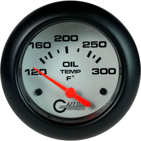 GAFFRIG 2 5/8 INCH ELECTRIC OIL TEMP GAUGE 120-300F WHITE / BLACK