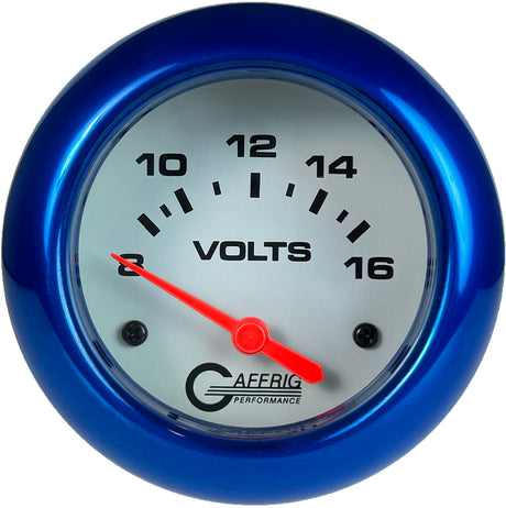 GAFFRIG PART 2 5/8 INCH ELECTRIC VOLTMETER GAUGE 8-16V WHITE / BLUE