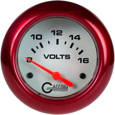 GAFFRIG PART 2 5/8 INCH ELECTRIC VOLTMETER GAUGE 8-16V WHITE / RED