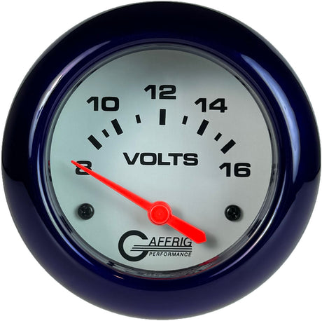 GAFFRIG PART 2 5/8 INCH ELECTRIC VOLTMETER GAUGE 8-16V WHITE / PURPLE