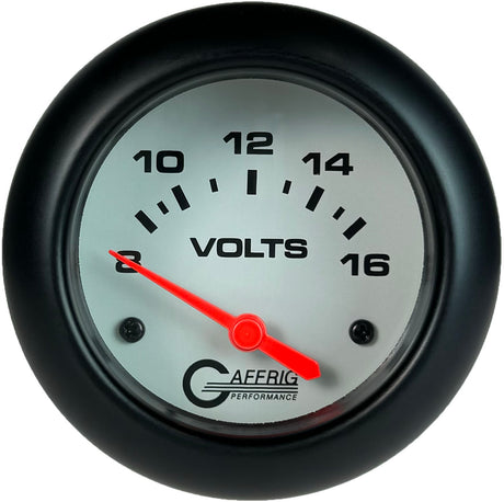 GAFFRIG PART 2 5/8 INCH ELECTRIC VOLTMETER GAUGE 8-16V WHITE / BLACK