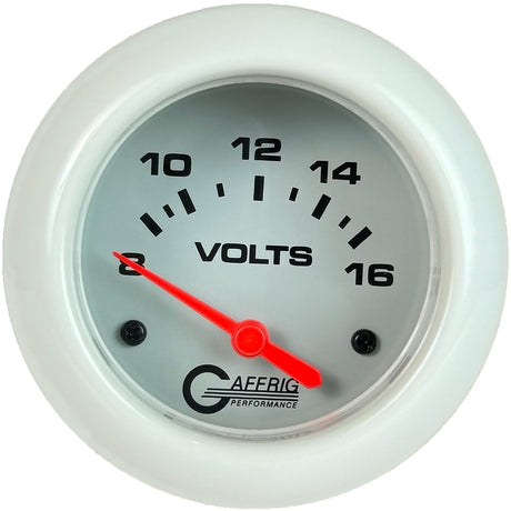 GAFFRIG PART 2 5/8 INCH ELECTRIC VOLTMETER GAUGE 8-16V WHITE / WHITE