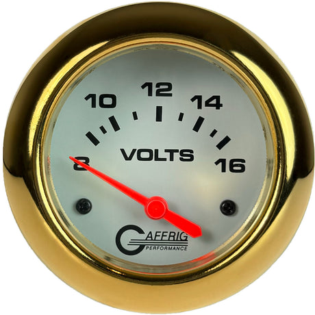 GAFFRIG PART 2 5/8 INCH ELECTRIC VOLTMETER GAUGE 8-16V WHITE / GOLD