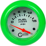 GAFFRIG 2 5/8 INCH ELECTRIC FUEL PRESSURE GAUGE 0-15PSI WHITE / LIME GREEN