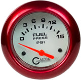 GAFFRIG 2 5/8 INCH ELECTRIC FUEL PRESSURE GAUGE 0-15PSI WHITE / RED