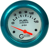 GAFFRIG 2 5/8 INCH ELECTRIC FUEL PRESSURE GAUGE 0-15PSI WHITE / TEAL