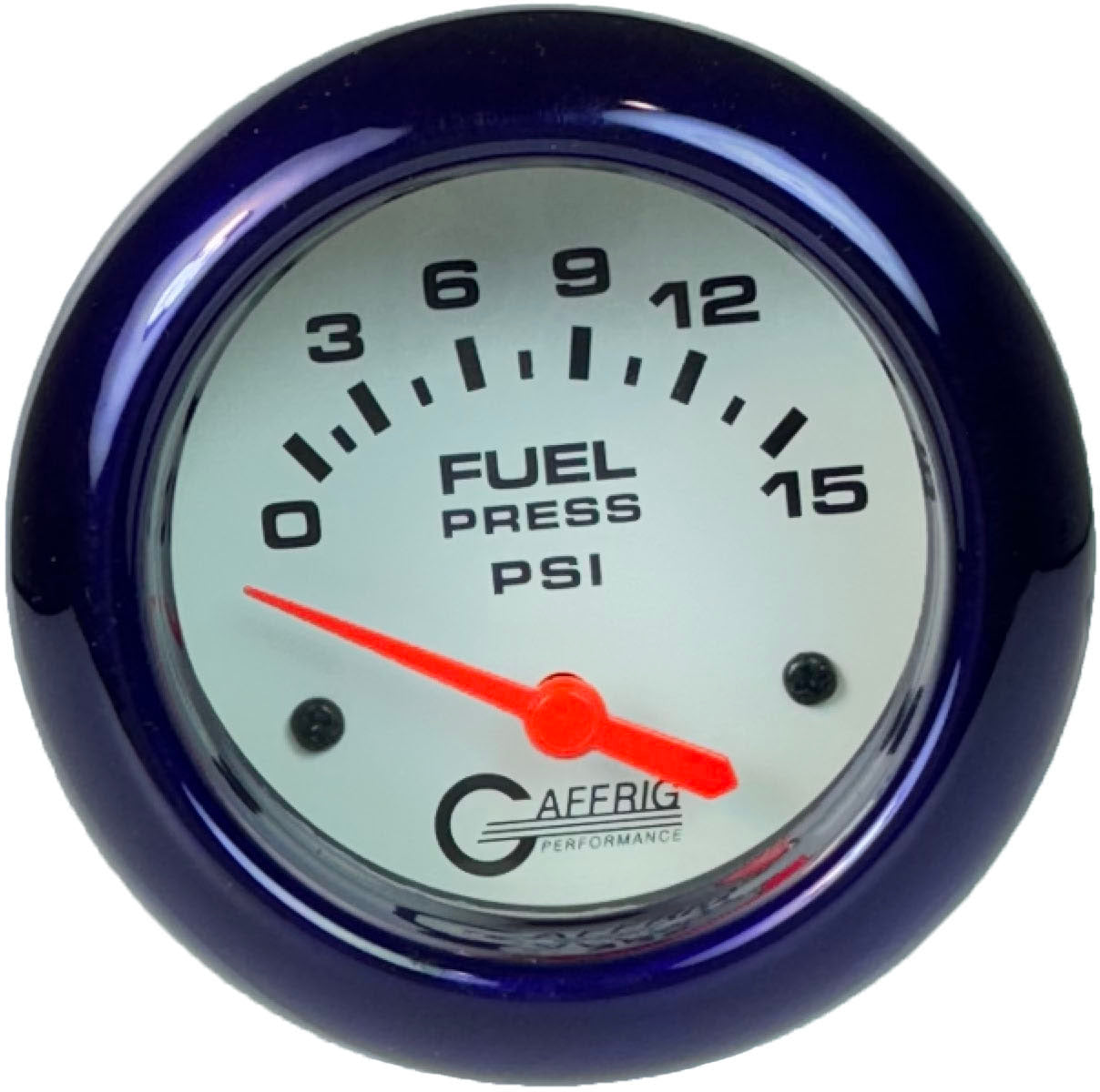 GAFFRIG 2 5/8 INCH ELECTRIC FUEL PRESSURE GAUGE 0-15PSI WHITE / PURPLE