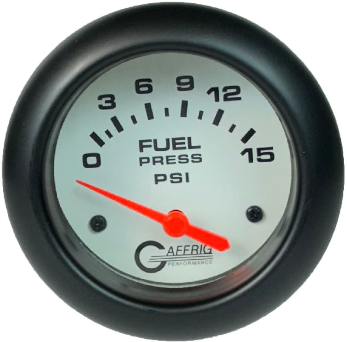 GAFFRIG 2 5/8 INCH ELECTRIC FUEL PRESSURE GAUGE 0-15PSI WHITE / BLACK