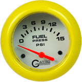 GAFFRIG 2 5/8 INCH ELECTRIC FUEL PRESSURE GAUGE 0-15PSI WHITE / YELLOW