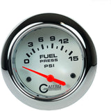 GAFFRIG 2 5/8 INCH ELECTRIC FUEL PRESSURE GAUGE 0-15PSI WHITE / CHROME