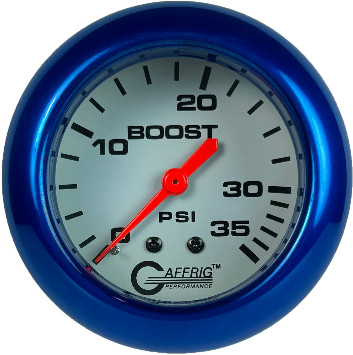 GAFFRIG PART 2 5/8 INCH MECHANICAL BOOST GAUGE 0-35 PSI WHITE / BLUE