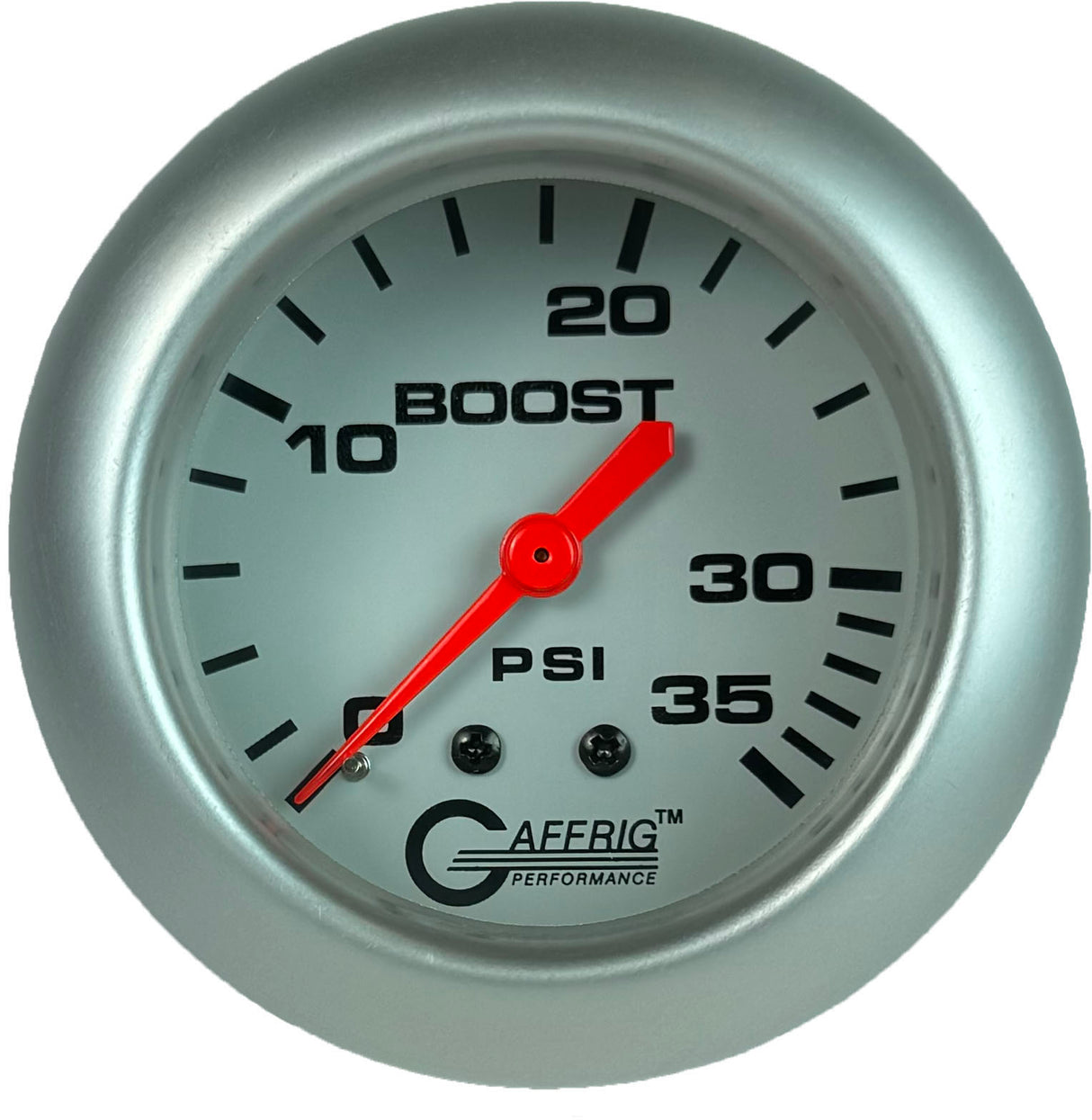 GAFFRIG PART 2 5/8 INCH MECHANICAL BOOST GAUGE 0-35 PSI WHITE / PLATINUM