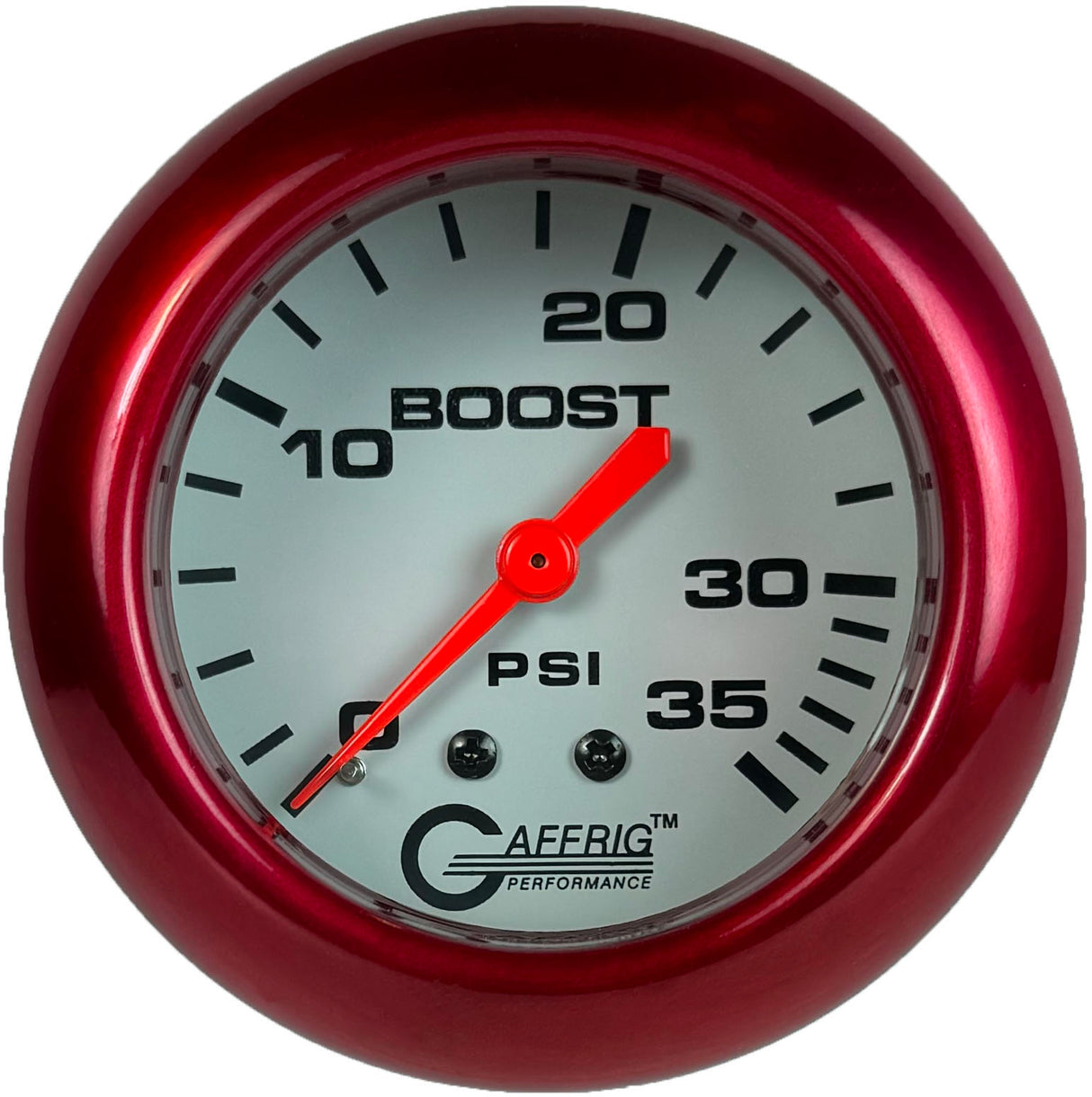 GAFFRIG PART 2 5/8 INCH MECHANICAL BOOST GAUGE 0-35 PSI WHITE / RED