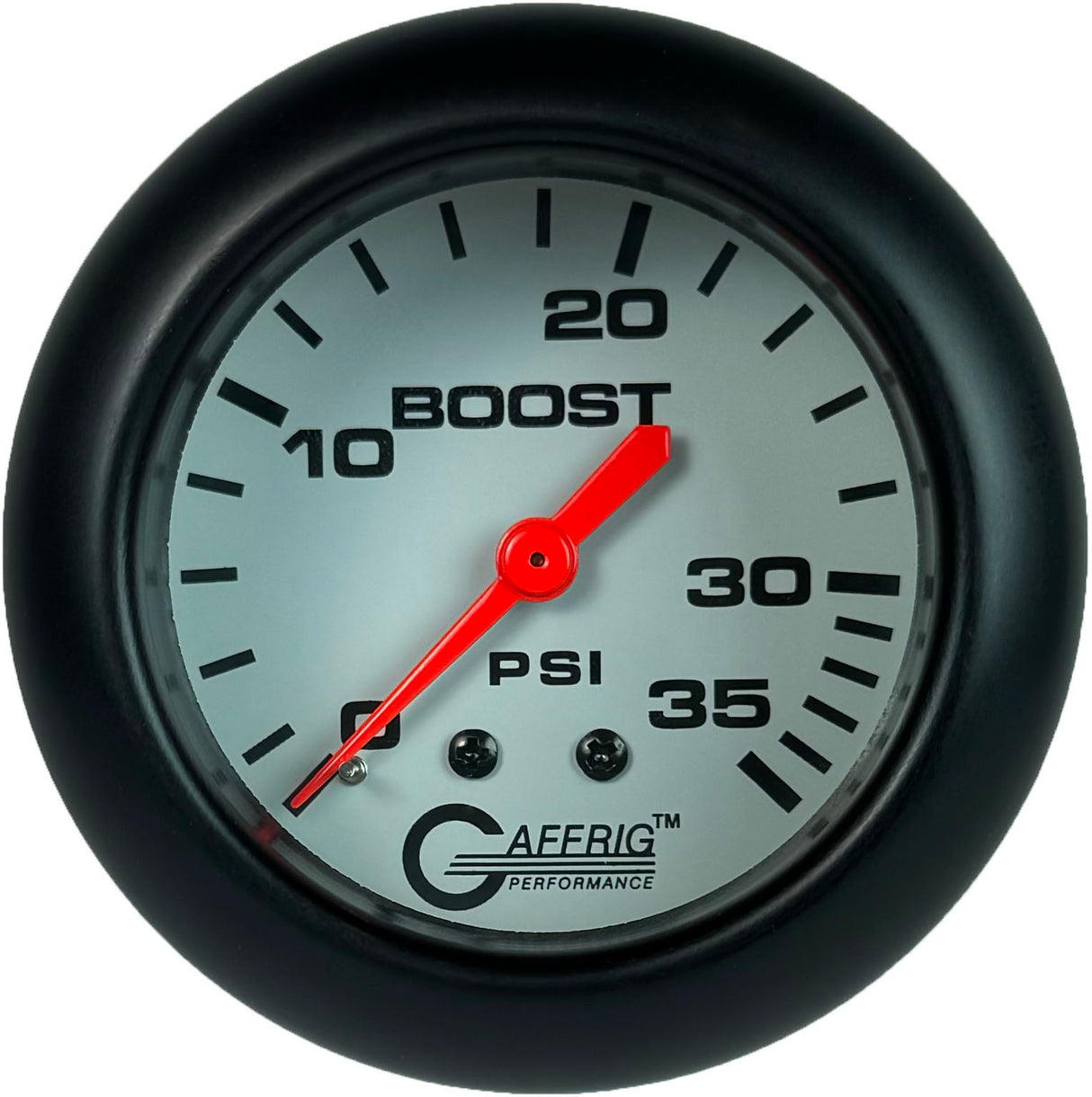 GAFFRIG PART 2 5/8 INCH MECHANICAL BOOST GAUGE 0-35 PSI WHITE / BLACK