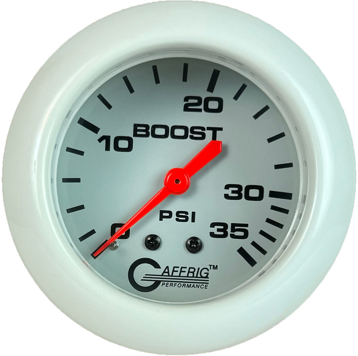 GAFFRIG PART 2 5/8 INCH MECHANICAL BOOST GAUGE 0-35 PSI WHITE / WHITE