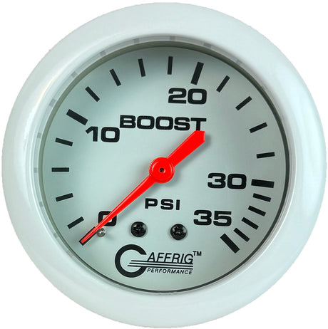 GAFFRIG PART 2 5/8 INCH MECHANICAL BOOST GAUGE 0-35 PSI WHITE / NO FAT RIM (STANDARD)