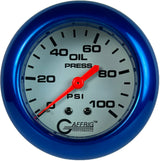 GAFFRIG PART 2 5/8 INCH MECHANICAL OIL PRESSURE 0-100 PSI WHITE / BLUE