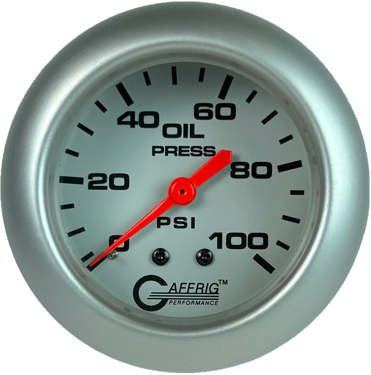 GAFFRIG PART 2 5/8 INCH MECHANICAL OIL PRESSURE 0-100 PSI WHITE / PLATINUM