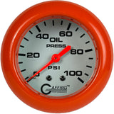 GAFFRIG PART 2 5/8 INCH MECHANICAL OIL PRESSURE 0-100 PSI WHITE / ORANGE