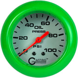 GAFFRIG PART 2 5/8 INCH MECHANICAL OIL PRESSURE 0-100 PSI WHITE / LIME GREEN