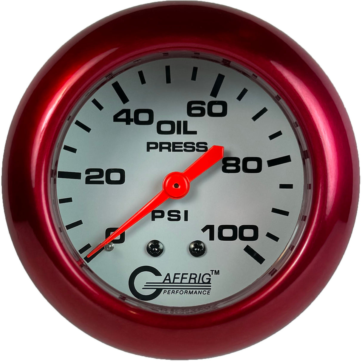 GAFFRIG PART 2 5/8 INCH MECHANICAL OIL PRESSURE 0-100 PSI WHITE / RED