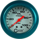 GAFFRIG PART 2 5/8 INCH MECHANICAL OIL PRESSURE 0-100 PSI WHITE / TEAL