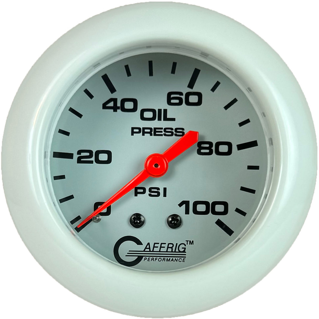 GAFFRIG PART 2 5/8 INCH MECHANICAL OIL PRESSURE 0-100 PSI WHITE / WHITE