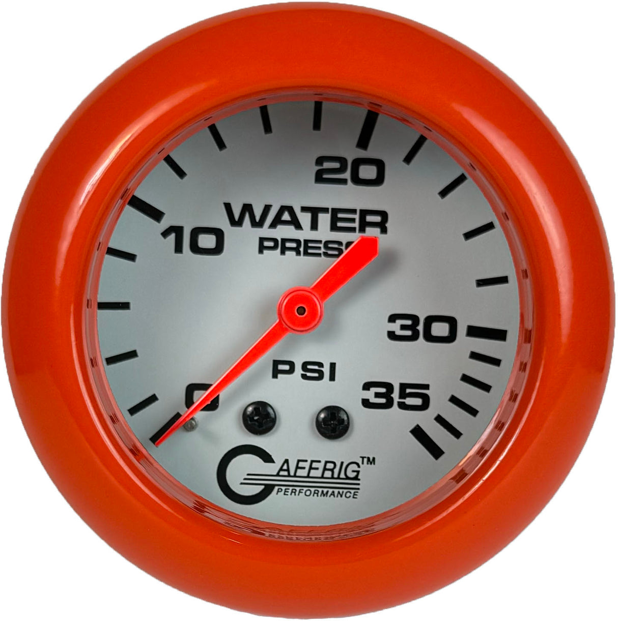 GAFFRIG PART 2 5/8 INCH MECHANICAL WATER PRESSURE 0-35 PSI WHITE / ORANGE