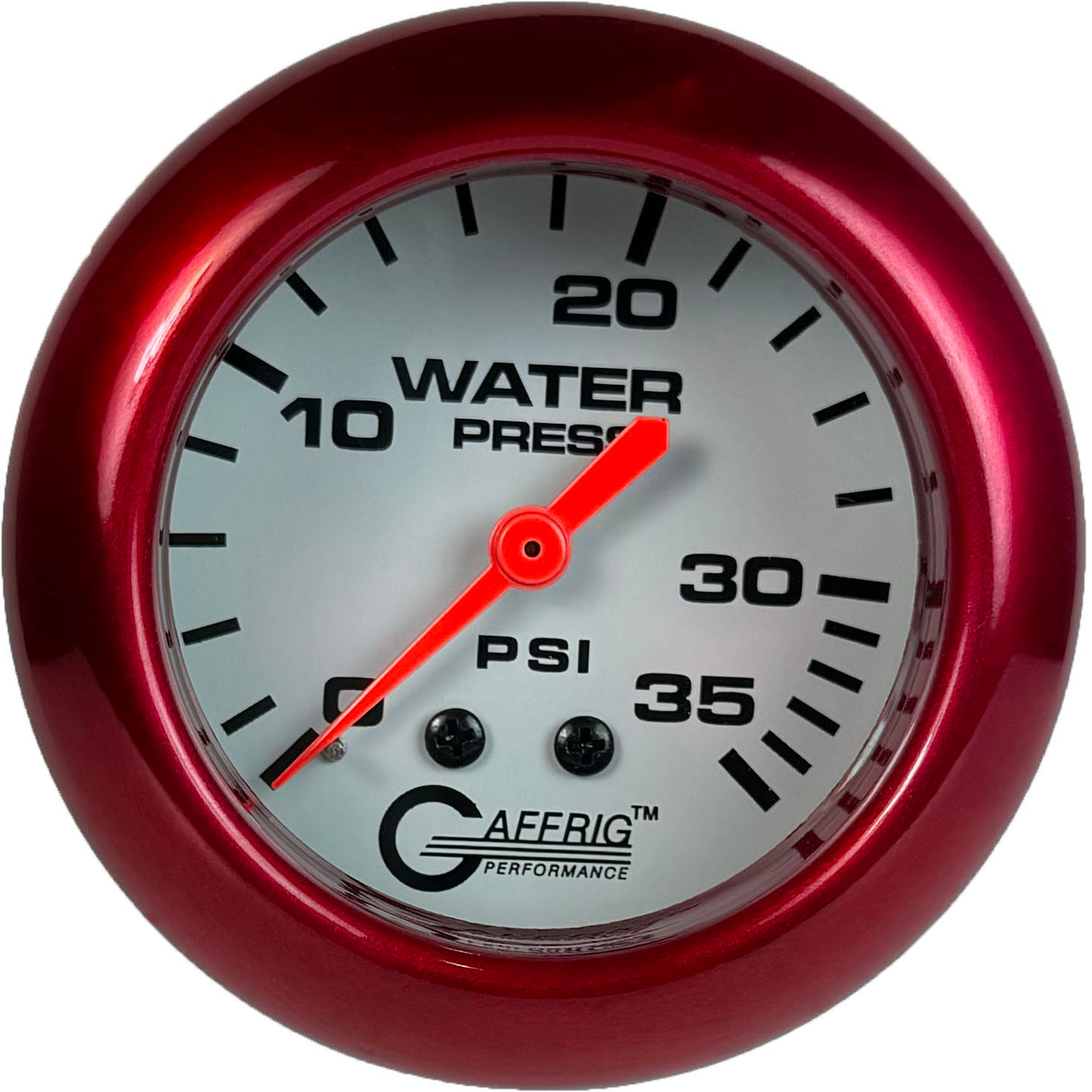 GAFFRIG PART 2 5/8 INCH MECHANICAL WATER PRESSURE 0-35 PSI WHITE / RED