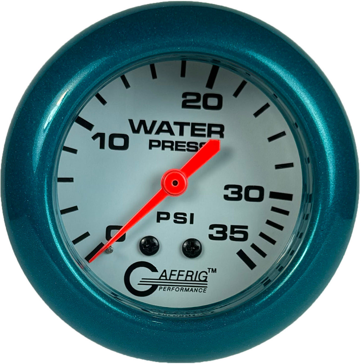 GAFFRIG PART 2 5/8 INCH MECHANICAL WATER PRESSURE 0-35 PSI WHITE / TEAL