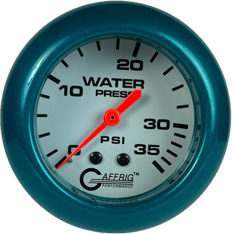 GAFFRIG PART 2 5/8 INCH MECHANICAL WATER PRESSURE 0-35 PSI WHITE / TEAL