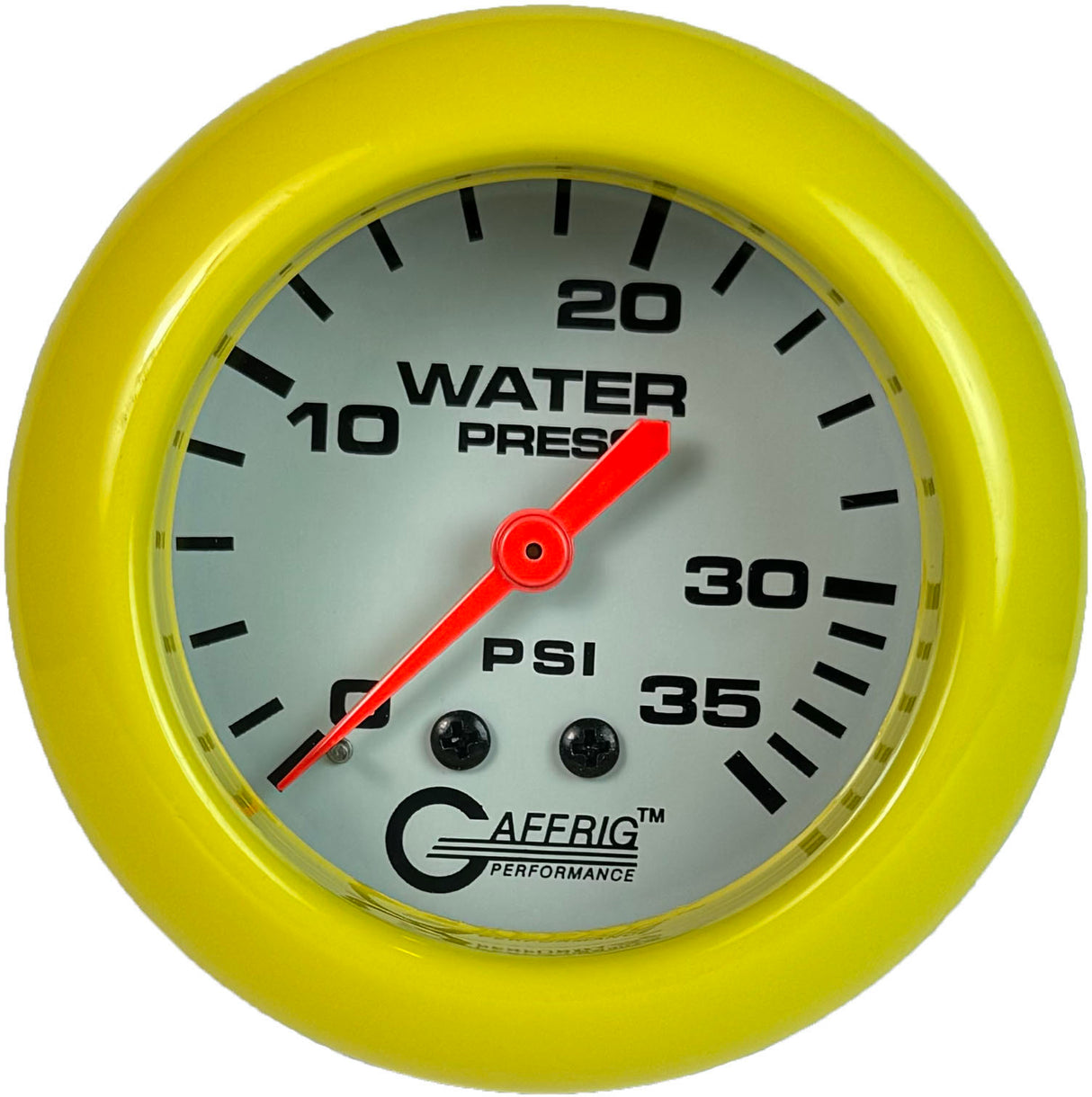 GAFFRIG PART 2 5/8 INCH MECHANICAL WATER PRESSURE 0-35 PSI WHITE / YELLOW