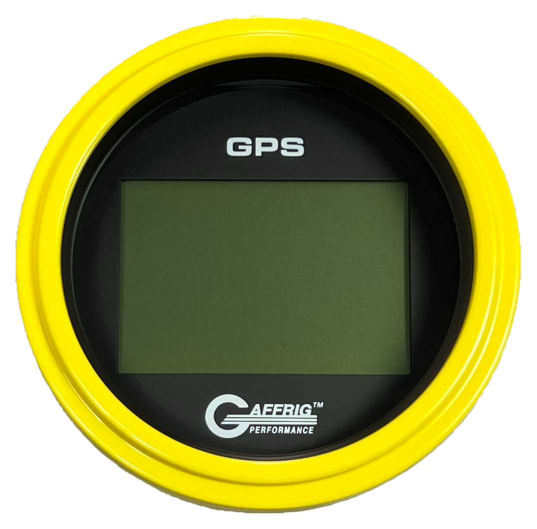 GAFFRIG 3 3/8 INCH DIGITAL GPS GAUGE 999 MPH KIT BLACK / STEP RIM / YELLOW