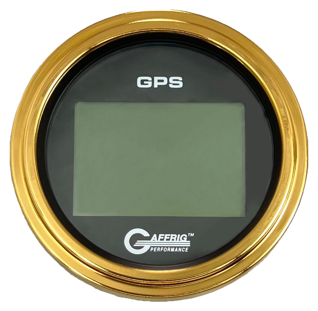 GAFFRIG 3 3/8 INCH DIGITAL GPS GAUGE 999 MPH KIT BLACK / STEP RIM / GOLD