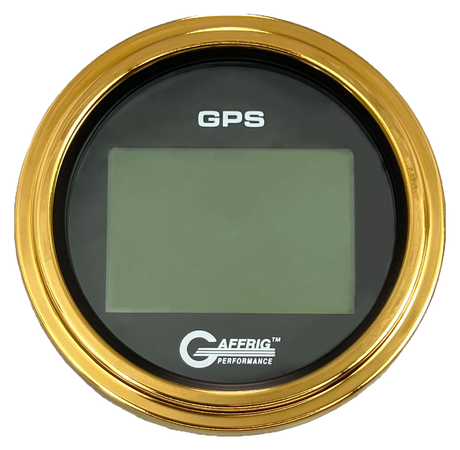 GAFFRIG 3 3/8 INCH DIGITAL GPS GAUGE 999 MPH KIT BLACK / STEP RIM / GOLD