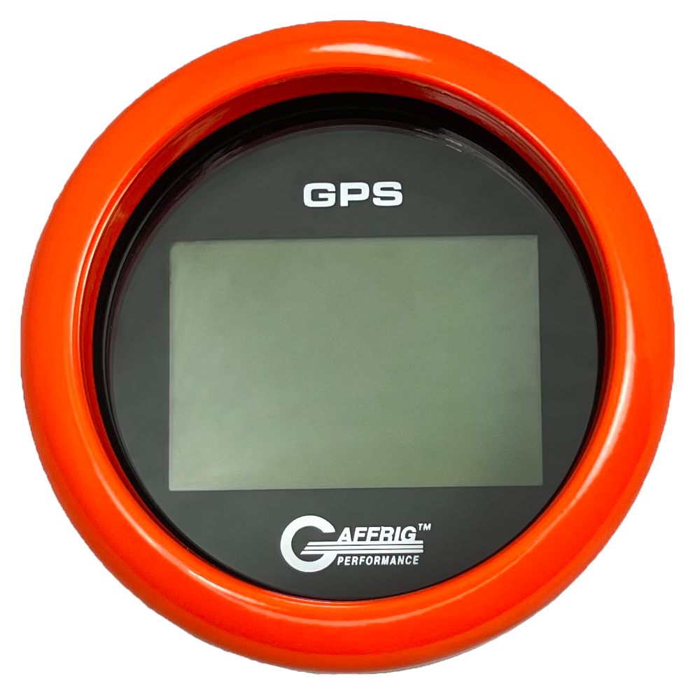 GAFFRIG 3 3/8 INCH DIGITAL GPS GAUGE 999 MPH KIT BLACK / FAT RIM / ORANGE