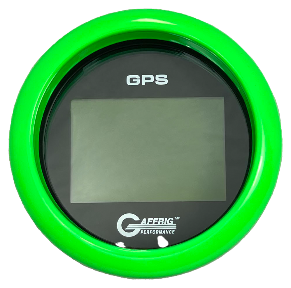 GAFFRIG 3 3/8 INCH DIGITAL GPS GAUGE 999 MPH KIT BLACK / FAT RIM / LIME GREEN