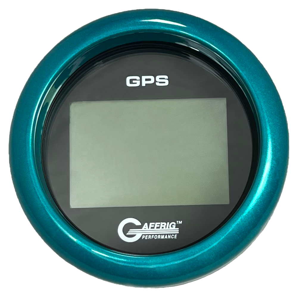 GAFFRIG 3 3/8 INCH DIGITAL GPS GAUGE 999 MPH KIT BLACK / FAT RIM / TEAL