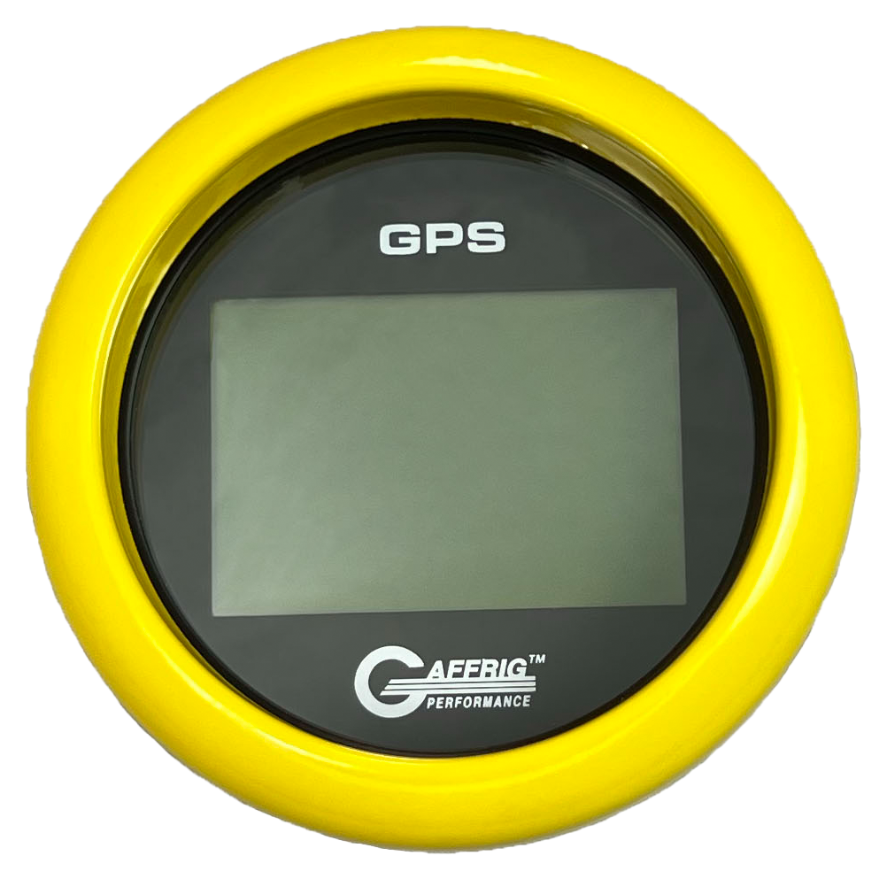 GAFFRIG 3 3/8 INCH DIGITAL GPS GAUGE 999 MPH KIT BLACK / FAT RIM / YELLOW