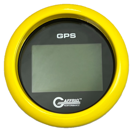 GAFFRIG 3 3/8 INCH DIGITAL GPS GAUGE 999 MPH KIT BLACK / FAT RIM / YELLOW