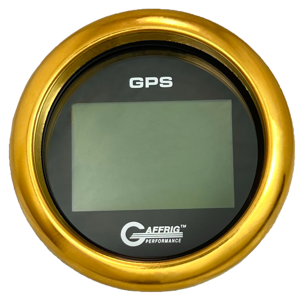 GAFFRIG 3 3/8 INCH DIGITAL GPS GAUGE 999 MPH KIT BLACK / FAT RIM / GOLD