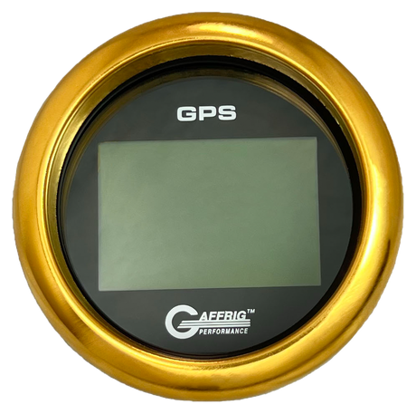 GAFFRIG 3 3/8 INCH DIGITAL GPS GAUGE 999 MPH KIT BLACK / FAT RIM / GOLD