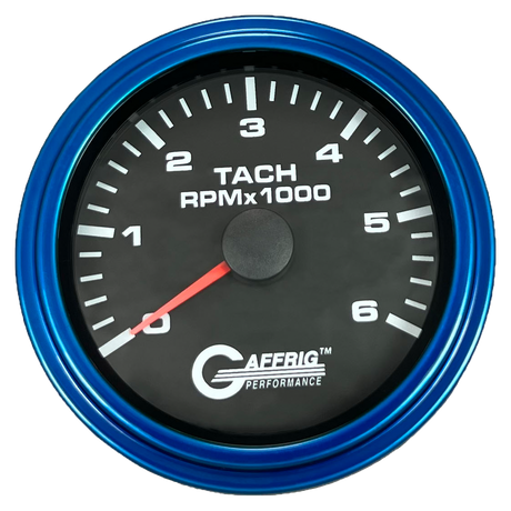 GAFFRIG 3 3/8 INCH TACHOMETER GAUGE 6000, 8000 & 10000 RPM BLACK 6000 / STEP RIM (008) / BLUE