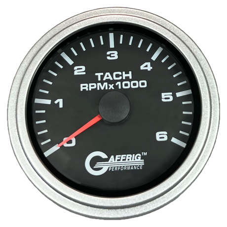 GAFFRIG 3 3/8 INCH TACHOMETER GAUGE 6000, 8000 & 10000 RPM BLACK 6000 / STEP RIM (008) / PLATINUM