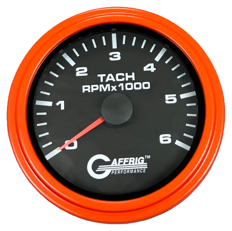 GAFFRIG 3 3/8 INCH TACHOMETER GAUGE 6000, 8000 & 10000 RPM BLACK 6000 / STEP RIM (008) / ORANGE