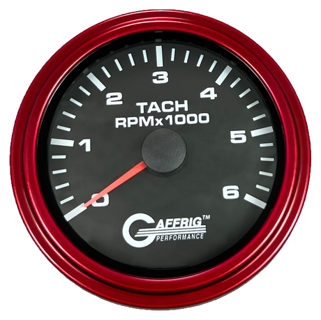 GAFFRIG 3 3/8 INCH TACHOMETER GAUGE 6000, 8000 & 10000 RPM BLACK 6000 / STEP RIM (008) / RED