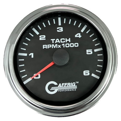 GAFFRIG 3 3/8 INCH TACHOMETER GAUGE 6000, 8000 & 10000 RPM BLACK 6000 / STEP RIM (008) / CHROME/POLISHED